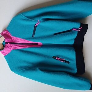 90's Vintage Marker Fleece Jacket Teal Pink Retro Lined Medium